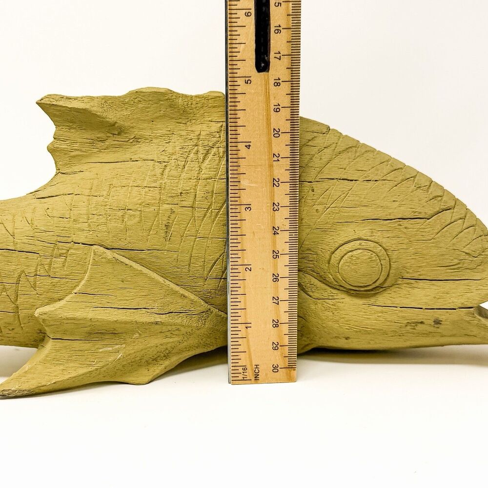 Hand Carved Wood Fish Sculpture 15” Primitive Folk Art Rustic Coastal Decor - Picture 8 of 8